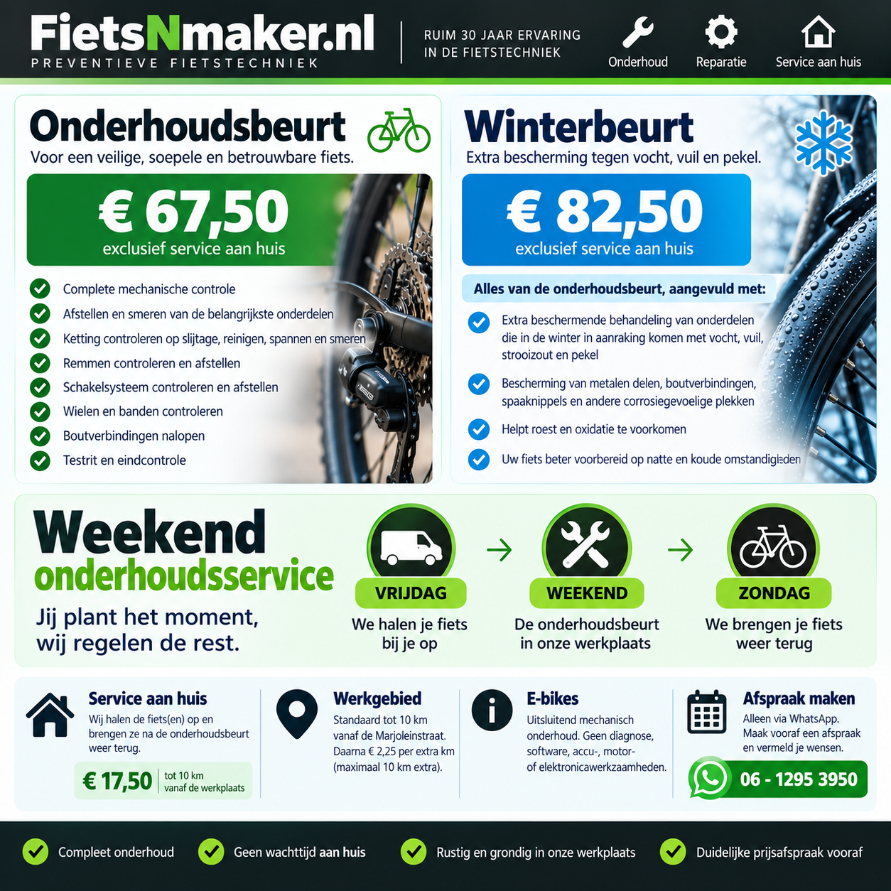 Onderhoudsservice van FietsNmaker.nl: vrijdag fiets ophalen, onderhoud in het weekend en zondag terugbrengen